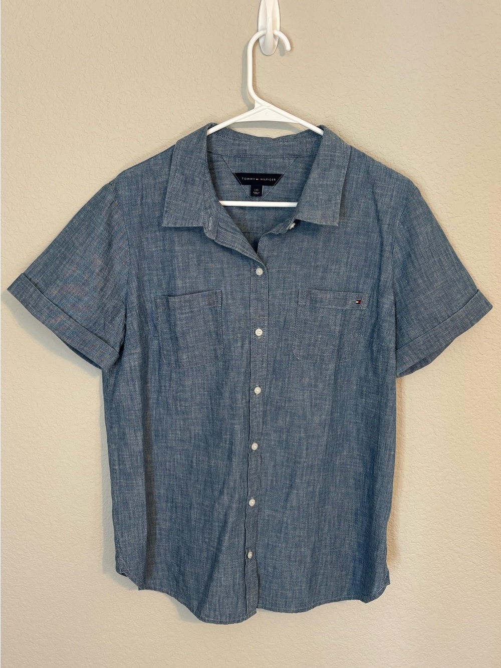 Tommy Hilfiger Blue Short-Sleeve Button-Down Shirt - L
